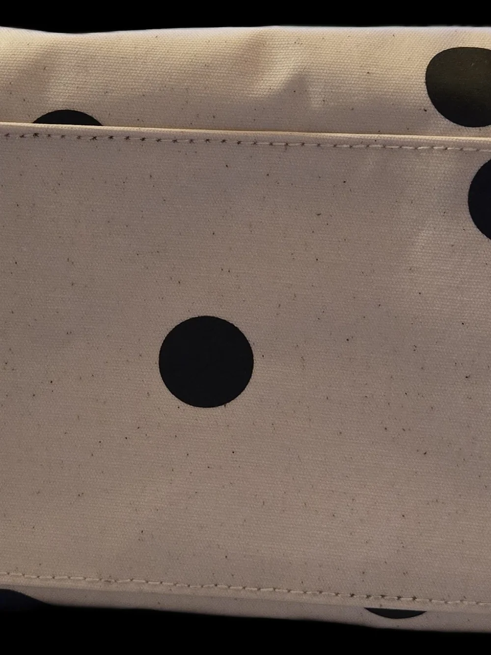 kate spade Beige Canvas Lunch Tote w Black Polka Dots,Gold Zipper,Snaps 10x9x6